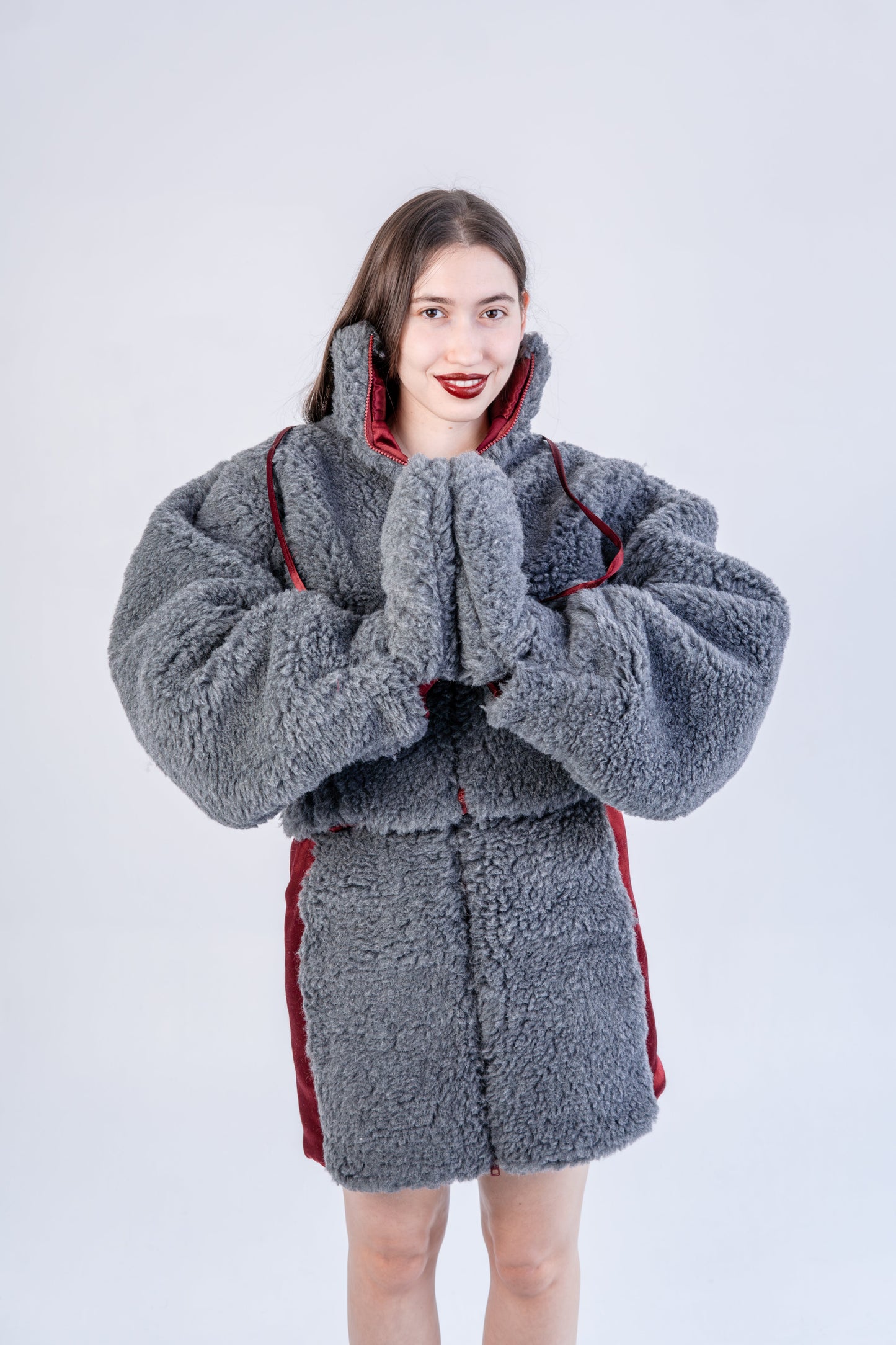 Adult Natural Wool Mittens / Gloves - White-4