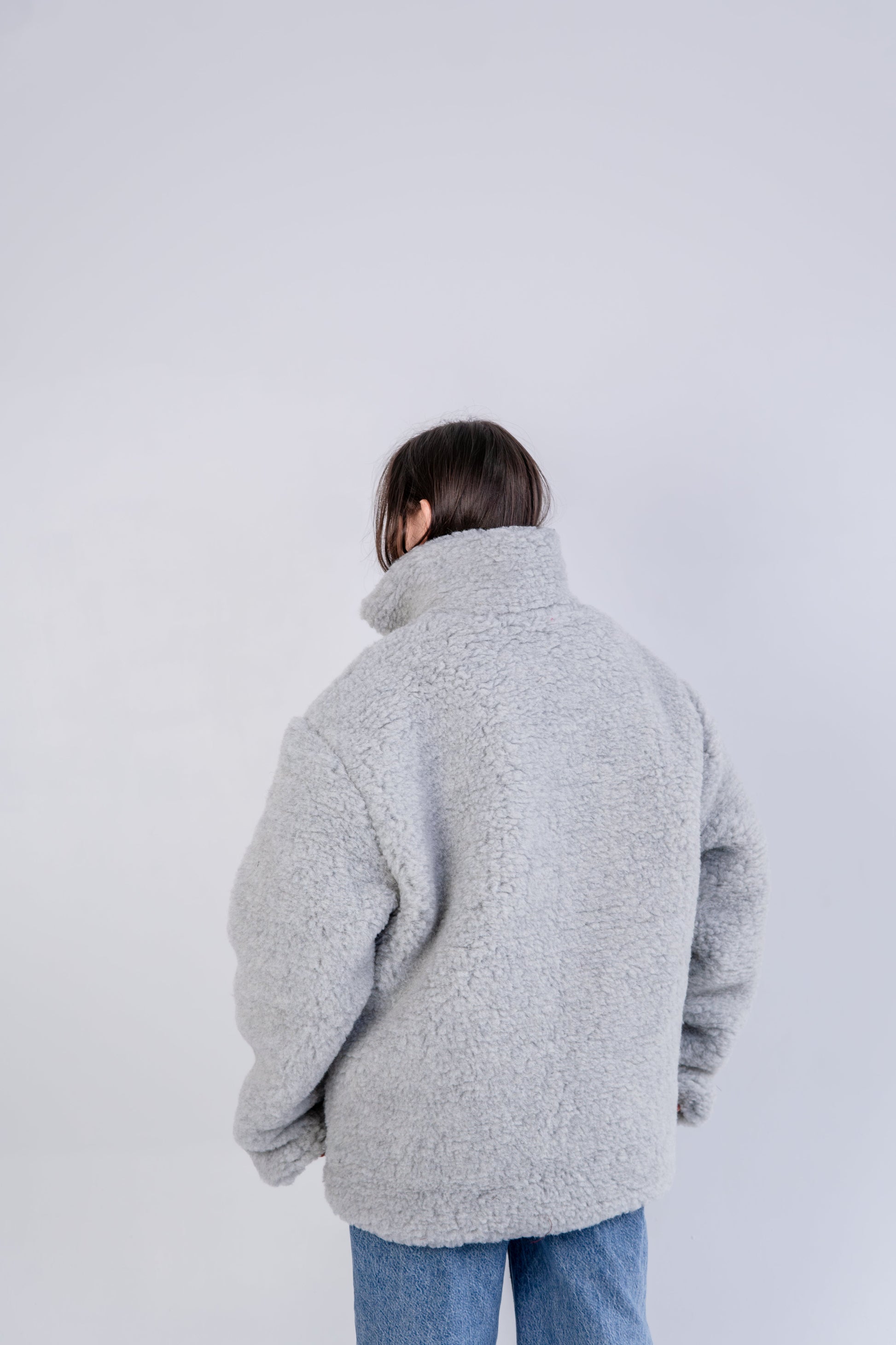 Men's Oversized Wool Jacket - Light Grey-4