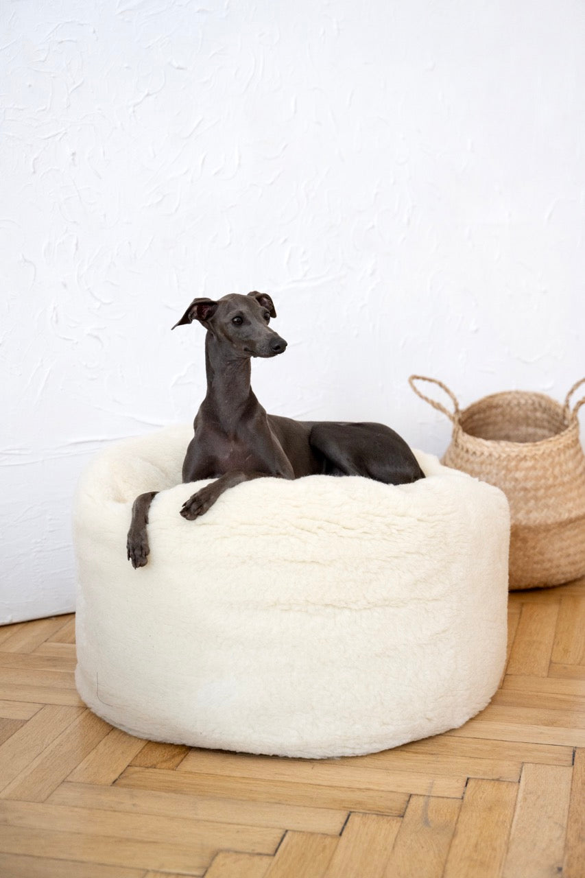 Oval Natural Wool Pet Bed - White-3
