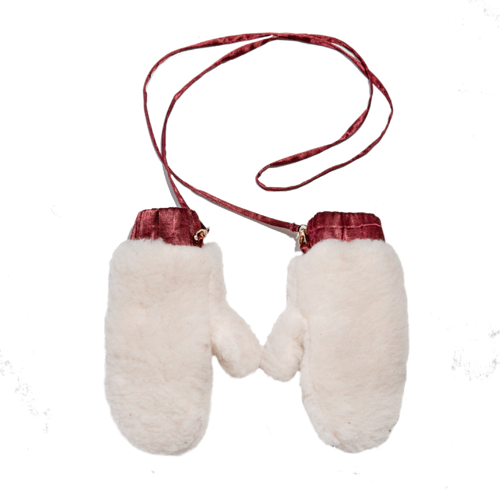 Adult Natural Wool Mittens / Gloves - White-0