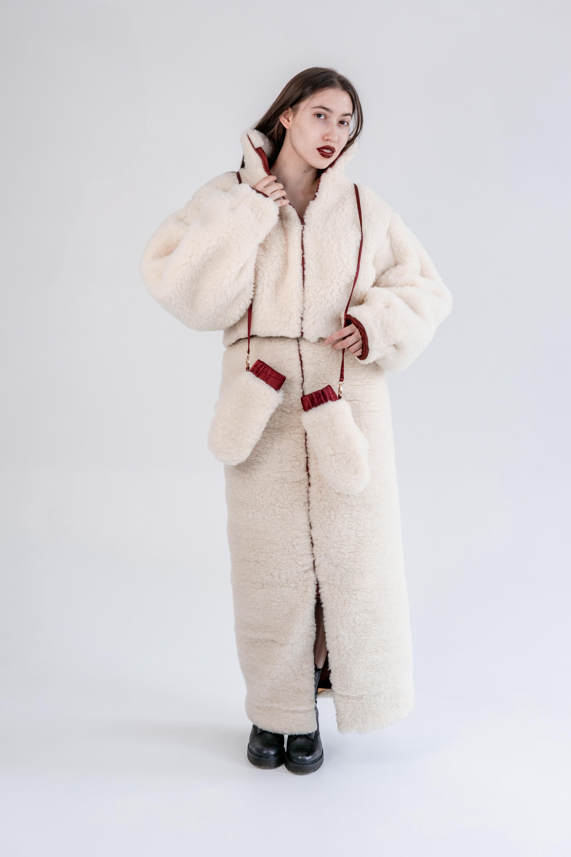 Adult Natural Wool Mittens / Gloves - White-2