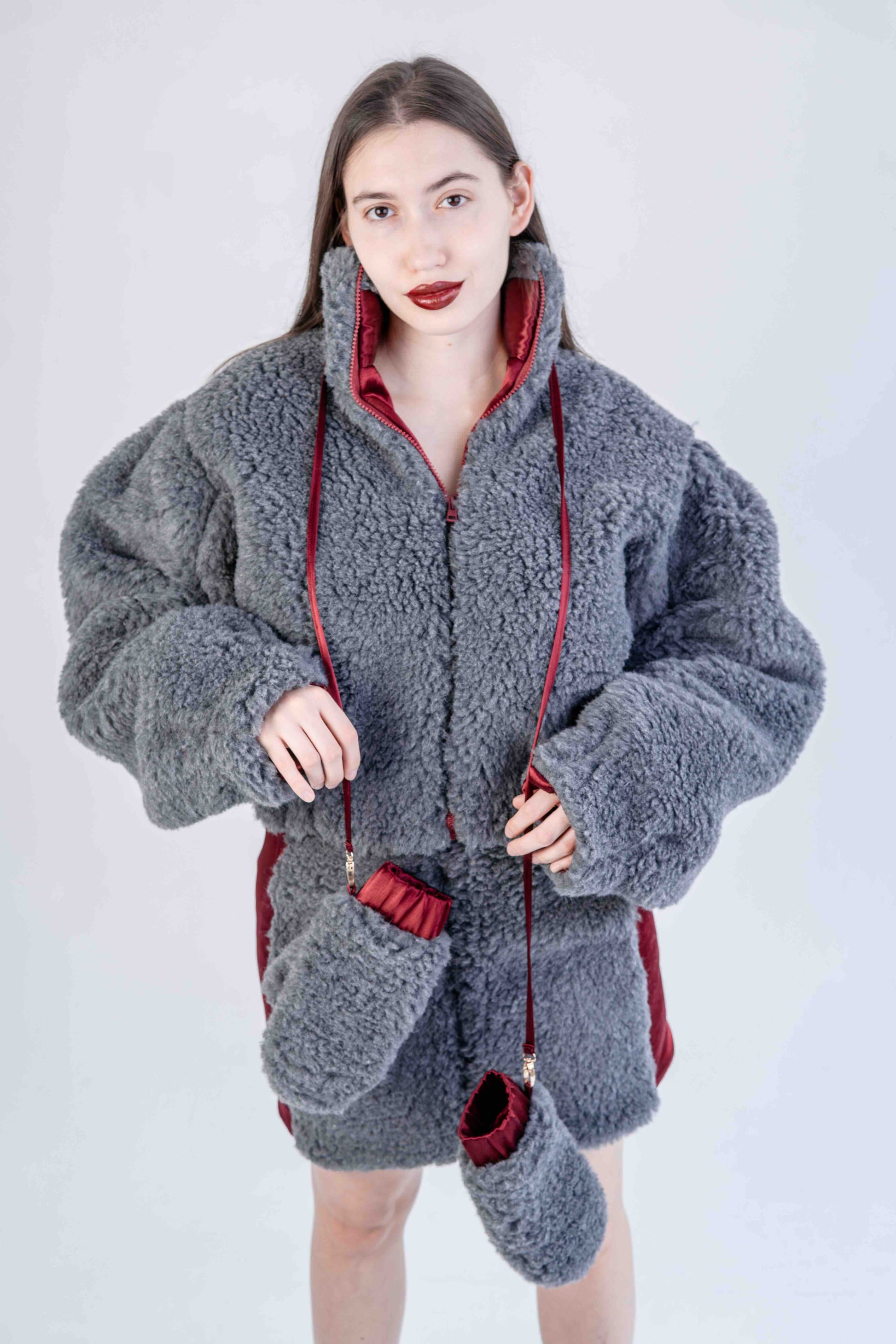 Woolen Women's Short Jacket - Dark Grey-1