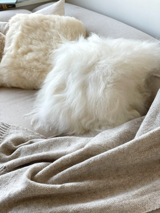 Square Natural Sheepskin Pillow - White-2