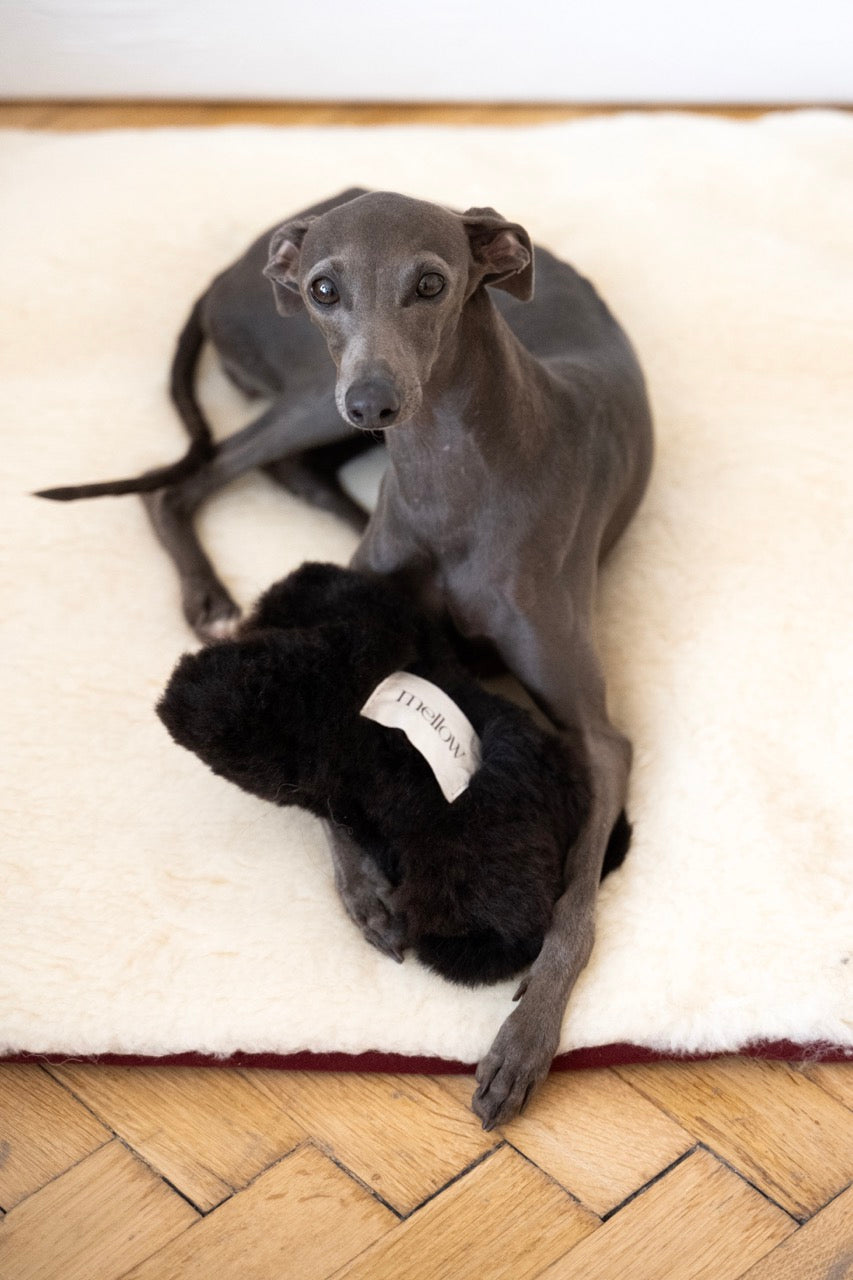 Natural Sheepskin Dog Toy - Bone - Black-3