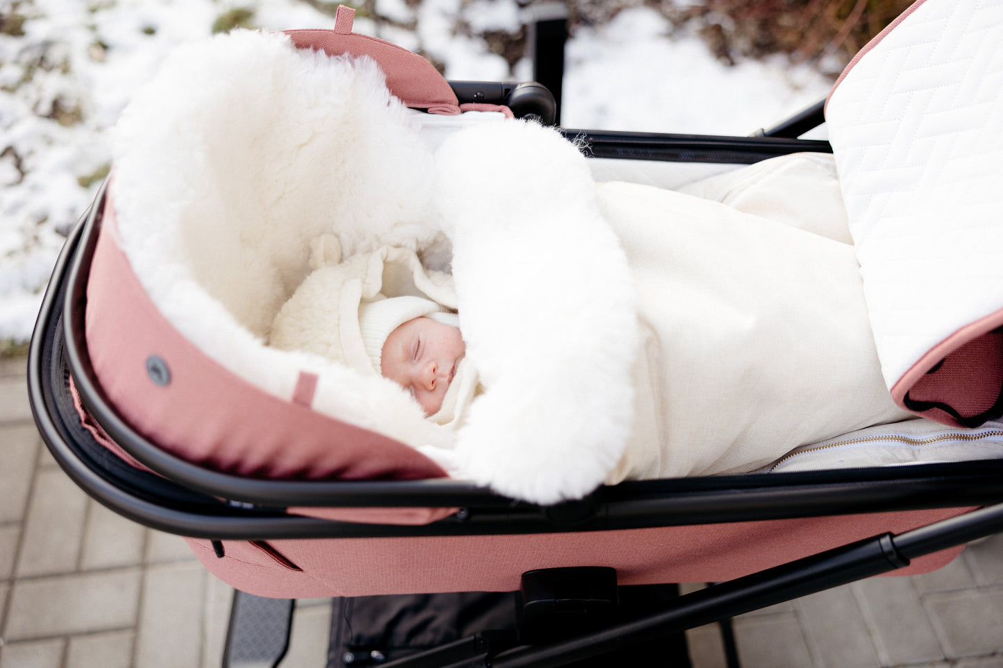 White Natural Sheepskin Stroller Sleeping Bag-3